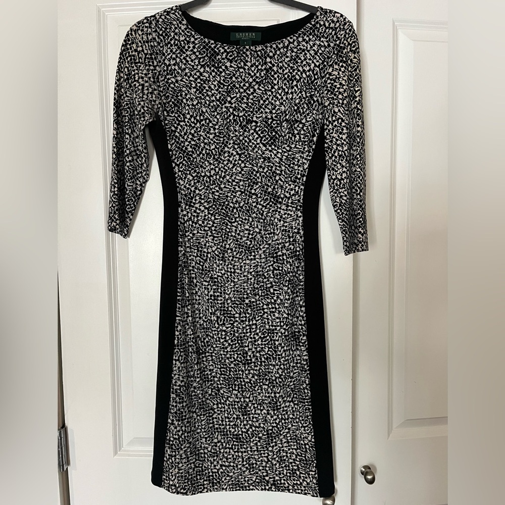 Lauren Elegant Black and White Patterned Dress